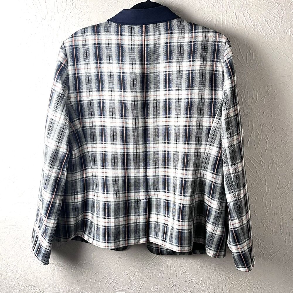Tahari ASL Gray Navy Plaid Blazer Jacket Size 16 Preppy Clueless Old Money - Picture 8 of 9